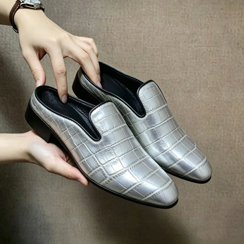 Men's Patent Leather Mule Loafers Backless Slip on Dress Shoes Low Block Heel Pointed Toe Slippers Party Wedding Formal Footwear