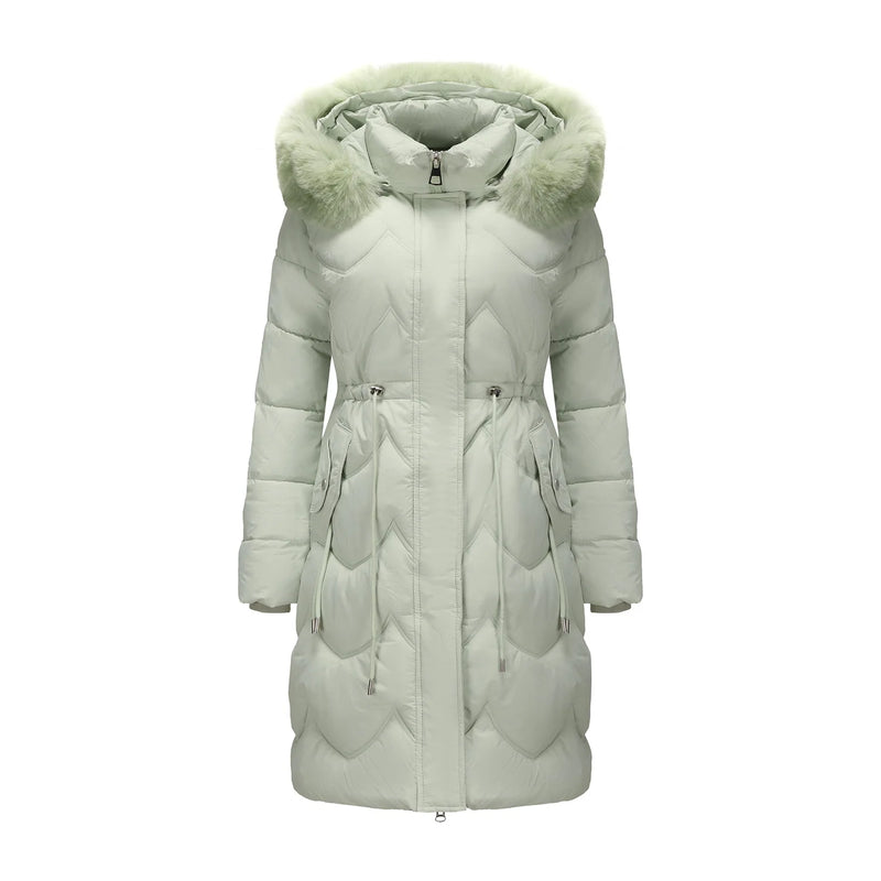 Women's Pink Commuter-Style Hooded Long Coat, Light Green Parkas, Black Thermal Jacket with Drawstring At The Waist Overcoat.