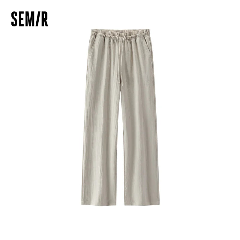 Semir Women Pants Solid Textured Ruffle Elastic Waist Loose Draped Long Summer 2026 Wide Leg Casual Trousers Bottom