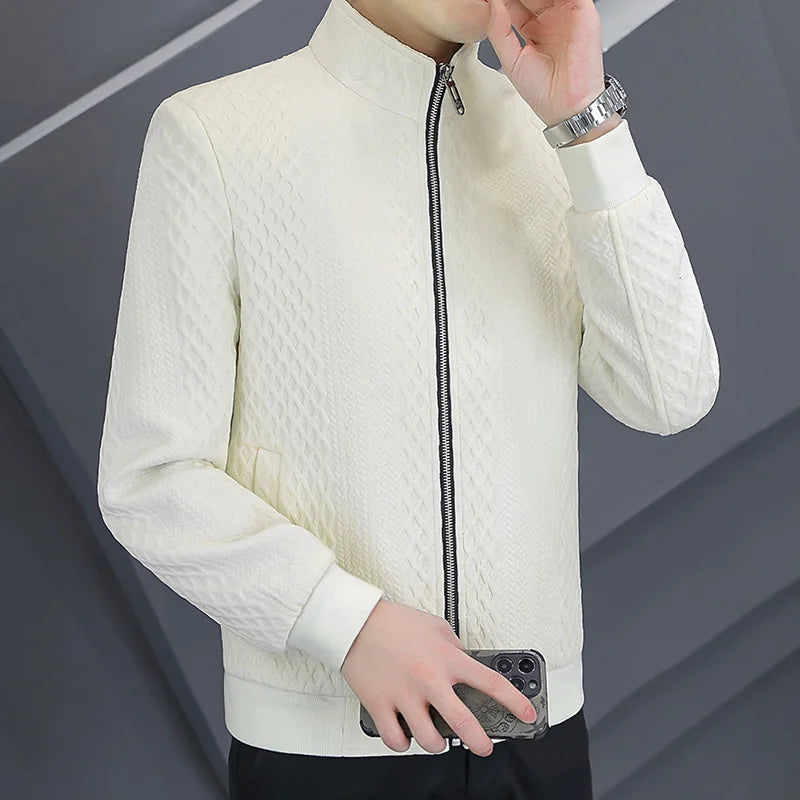 2026 Spring New Arrival Men's Long-Sleeve Jacket Zipper-Front Stand Collar Coat Asian Sizes Available in Black and Beige