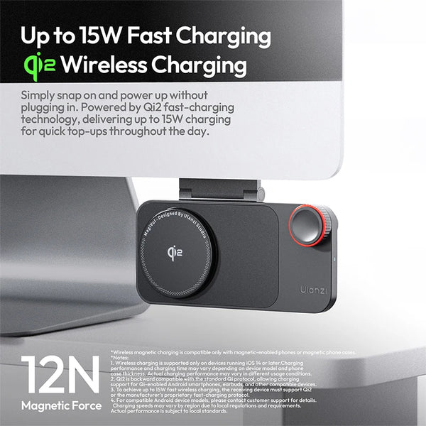 ឆ្នាំងសាកឥតខ្សែ Ulanzi CW15 សម្រាប់ iPhone 17 16 15 Pro Max 15W Qi2 សាកថ្មលឿន 210° អាចលៃតម្រូវបានដោយដៃ ការគ្រប់គ្រងការចុច