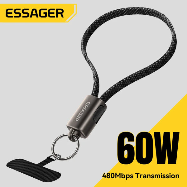 ខ្សែសាក Essager 60W ប្រភេទ C ទៅប្រភេទ C សម្រាប់ iPhone 17 16 PD 30W ខ្សែសាកលឿនសម្រាប់ iPhone 15 14 13 12