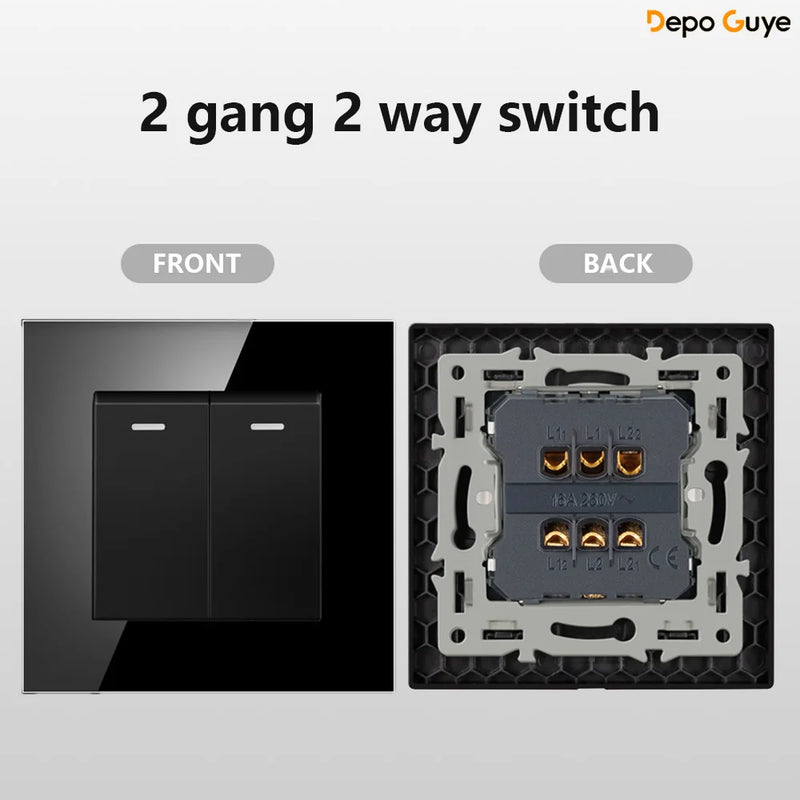 European Standard 4 Gang Wall Power Socket 16A Glass Panel with Dual USB Type-C Ports White/Black Industrial Home Hotel