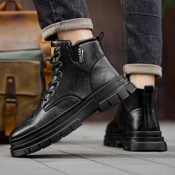 Men's Boots Four Seasons Retro British Tooling Shoes Soft Sole Anti-Slip High-Top Casual Boots Fashion Youth Joker Outdoor Boots