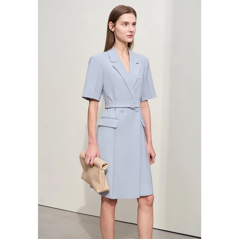 រ៉ូប Amii Minimalism Blazer សម្រាប់ស្ត្រីឆ្នាំ ២០២៤ រដូវស្លឹកឈើជ្រុះថ្មីកអាវបត់ចុះជាមួយខ្សែក្រវ៉ាត់ដៃខ្លីឈើចាក់ធ្មេញរ៉ូបបត់ ១២៤៤១១៩៨