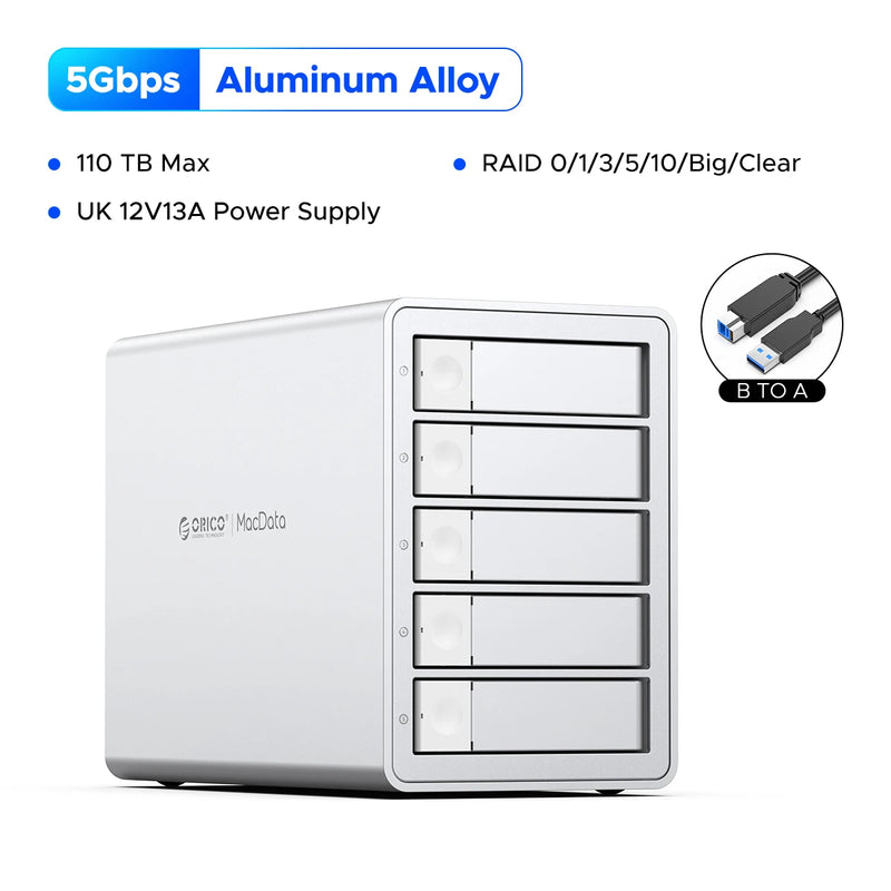 ORICO 3.5"RAID USB3.0 5Gbps HDD Docking Station  150W Power With Cooling Fan for Apple device 5Bay RAID DAS Studio Series