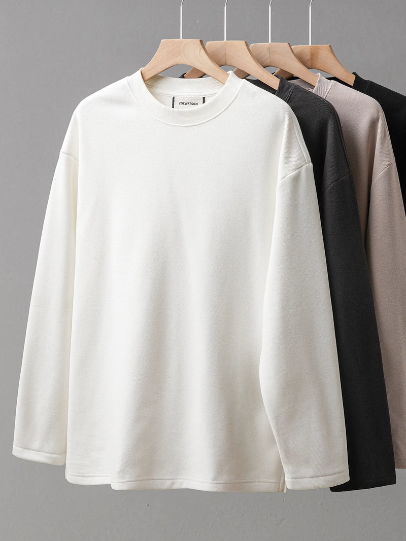 DUKEEN 400G Heavyweight Fleece-Lined Men's Sweatshirts Autumn and Winter Waffle Fabric Crew Neck Long Sleeve Warm Undershirts