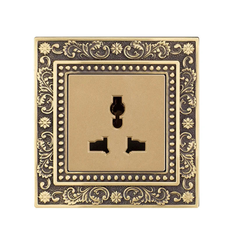 Luxury European retro Metal Button Switch panel,EU France Standard copper Wall socket,Universal light home switch power outlet
