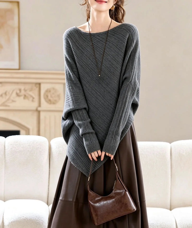 Lazy Wind Bat Sleeve Irregular Sweater Women's Autumn Winter Loose Knitted Bottoming Shirt Premium Ladies Top Pullover Jumper