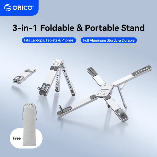 ORICO 3 in 1 Portable Laptop Aluminum Stand For Macbook Air Pro Foldable Notebook Macbook Pro Tablet Phone Stand Free Bag