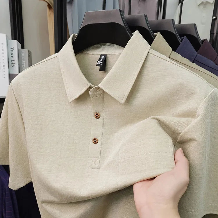 2026 New Men's Short Sleeve Polo Shirt - Classic Lapel with Chest Pocket, Business Casual Style, Multi-Color Sport Polo