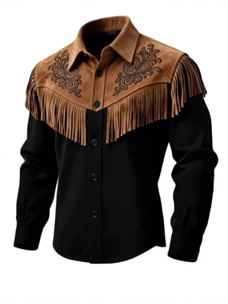 Vintage Men's Blue Long-sleeve Collared Shirt with A Print Commemorating The 250th Anniversary of The United States.