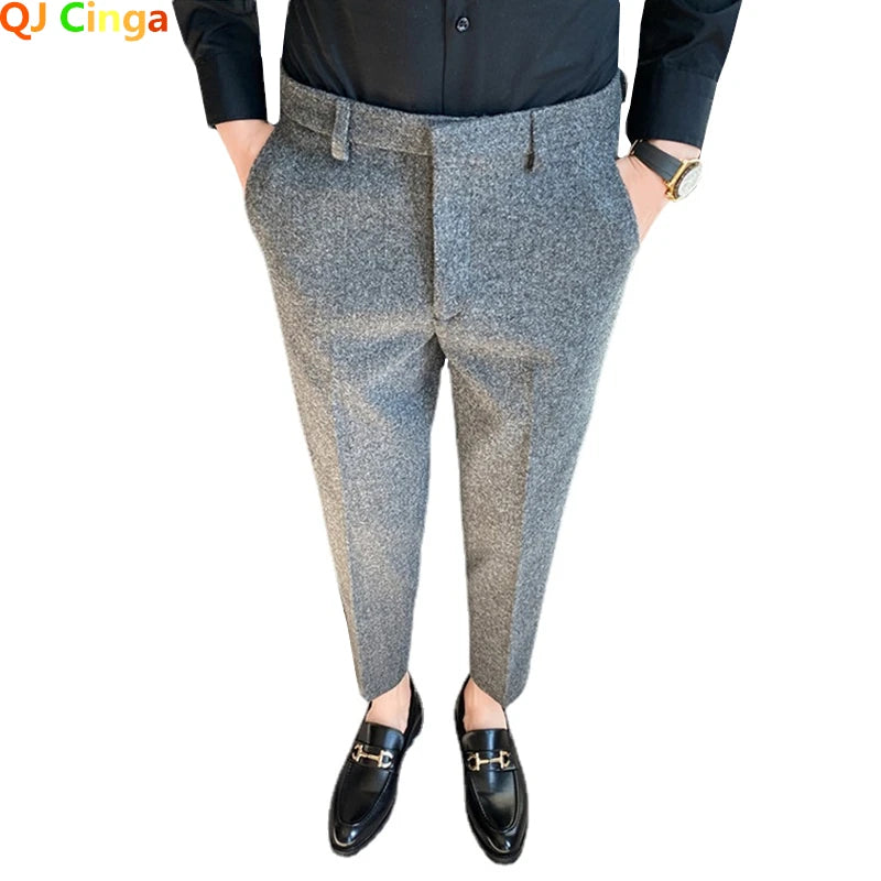 2026 Men's Winter Woolen Office Suit Pants, Slim British Style Wool Business Formal Dress Trousers, Asian Size 29-36, 2025 New