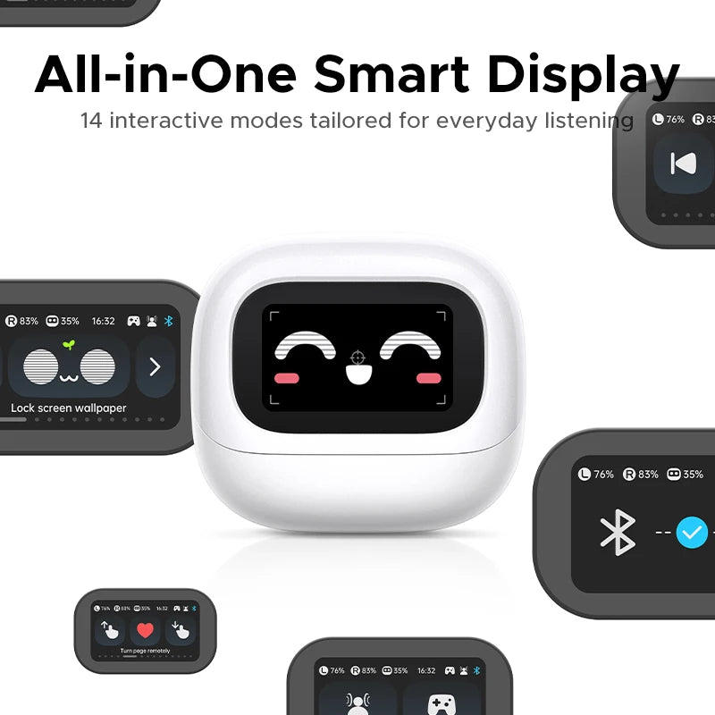 UGREEN Lightbuds Semi-open Adaptive Active Noise Cancellation ANC Wireless Bluetooth Earphones With LCD Full Color Smart Screen