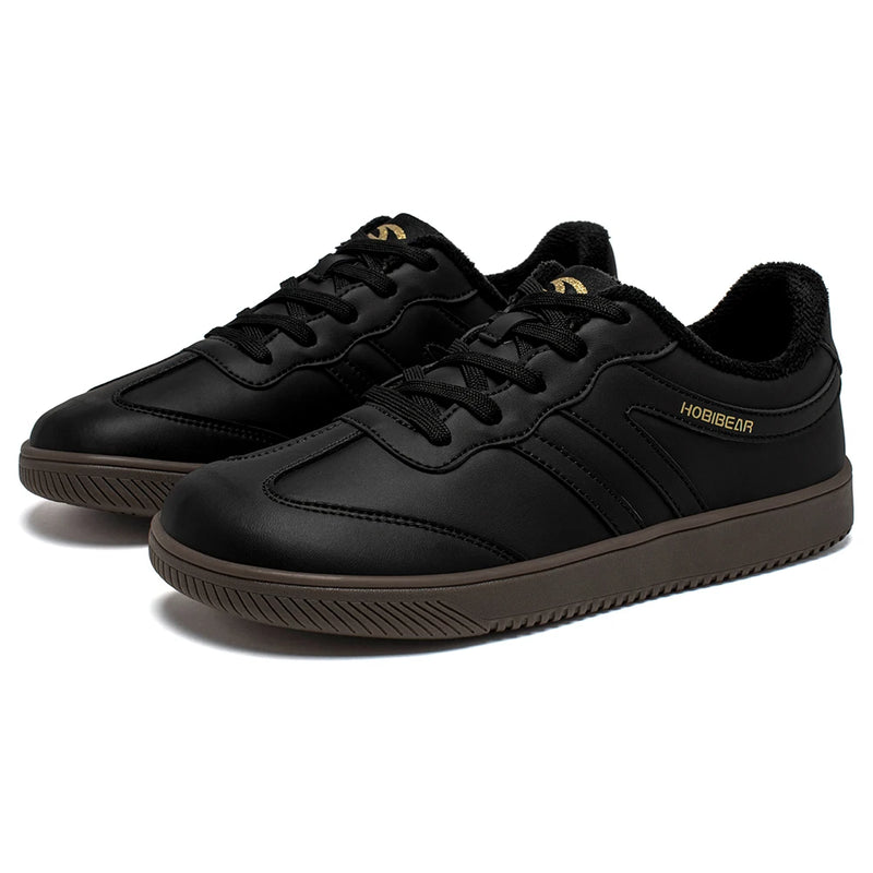 HOBIBEAR Wide Toe Shoes Unisex Artificial Leather Faux Fur Lined Sneakers Casual Retro Lace Up Shoes for Women Men