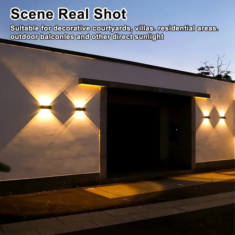 Solar LED Spotlight Outdoor Wall Lamp 4/6 LED Waterproof Up and Down Luminous Fence Lighting for Wall Balcony Courtyard Garden