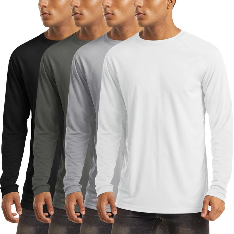 TACVASEN 4 Pack UPF 50+ Sun Protection T-shirts Men's Quick Dry Long Sleeve Athlectic T Shirts Performance Sports T-shirts Tee