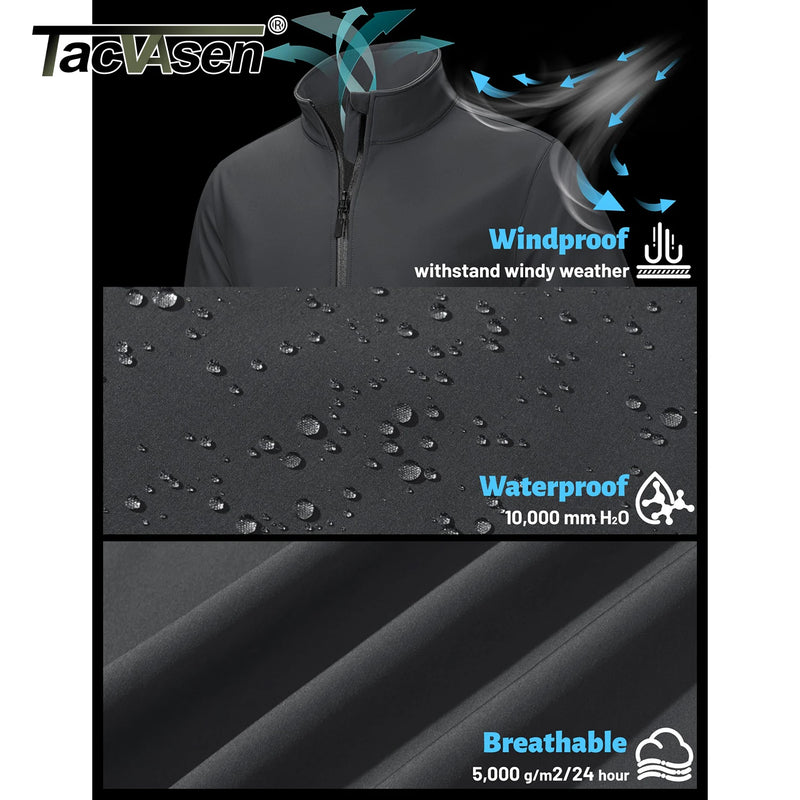 TACVASEN Fleece Lined Softshell Jacket Men's Full Zip Up Rain Jacket Outdoor Work Jacket Spring Trekking Hiking Windbreaker Male