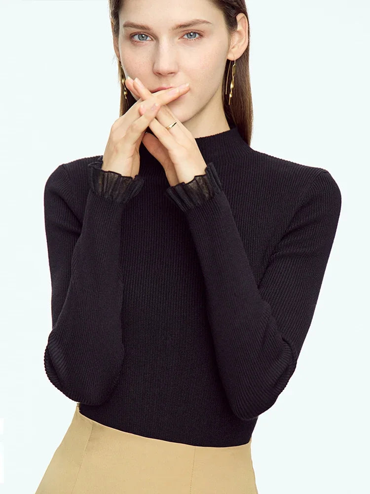 អាវយឺត AMII Minimalism Mock Neck សម្រាប់ស្ត្រី រដូវស្លឹកឈើជ្រុះឆ្នាំ ២០២៤ ថ្មី ស្លីមហ្វីត អាវប៉ាក់ដៃវែង អាវរោមចៀមសម្រាប់ស្ត្រី 12443251