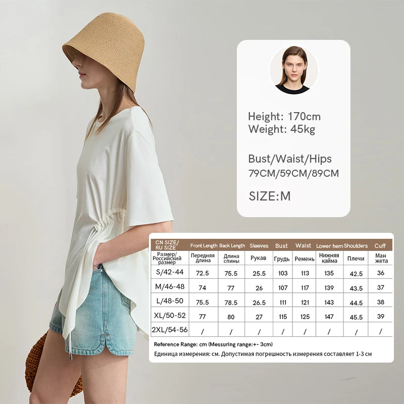 អាវយឺតរដូវក្តៅ AMII Minimalist សម្រាប់ស្ត្រីឆ្នាំ ២០២៥ កមូលដៃខ្លីរលុងអាវស្ត្រីម៉ូដថ្មីការិយាល័យ 12522042