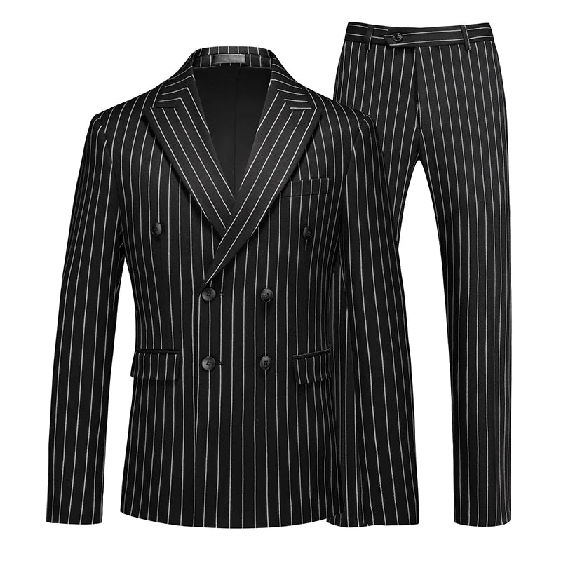 2026 New Men's Striped Red Suit 3-Piece, White Jacket and Pants Vest, Asian Size Available in White/Black, Fashionable Option fo