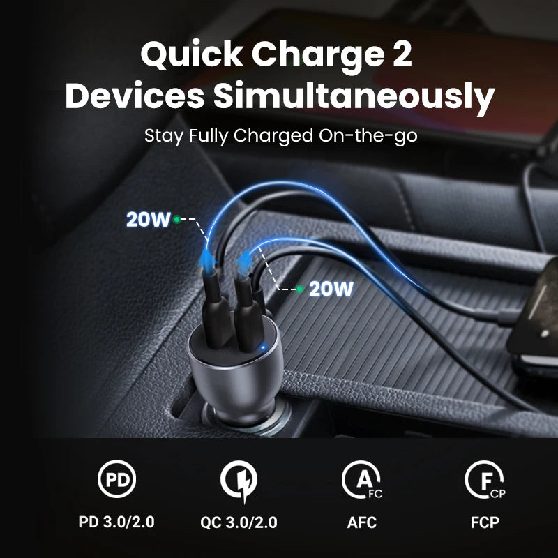 Ugreen 36W Quick Charge 4.0 3.0 QC USB Car Charger for Xiaomi QC4.0 QC3.0 Type C PD Car Charging for iPhone 17 16 15 PD Charger