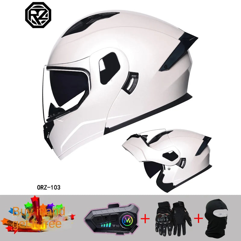 ORZ high-quality motorcycle professional racing flip helmet ABS material modular dual lens Bluetooth helmet DOT certification