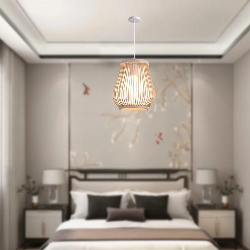 Chinese Rattan Wicker Pendant Lamp Lustre Bamboo Wood Chandelier Ceiling Light Handmade E27 for Home Living Ding Bed Room Decor