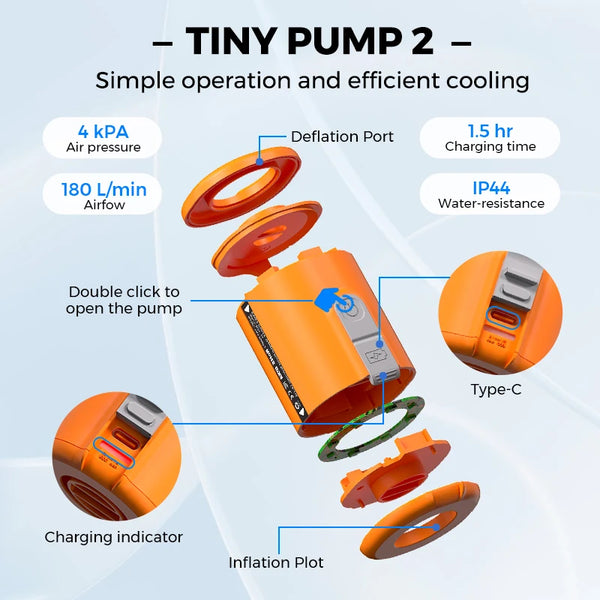 FLEXTAIL TINY PUMP 2 - Electric Air Pump 4kPa Portable Camping Pump for Air Bed Sleeping Pads Vacuum Bag Pool Floats