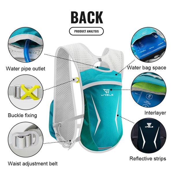 WRELS Hydration Running Vest Backpack Pack 5L Women Men Jogging Trail Race Marathon Cycling Hiking Lightweight Running Backpack