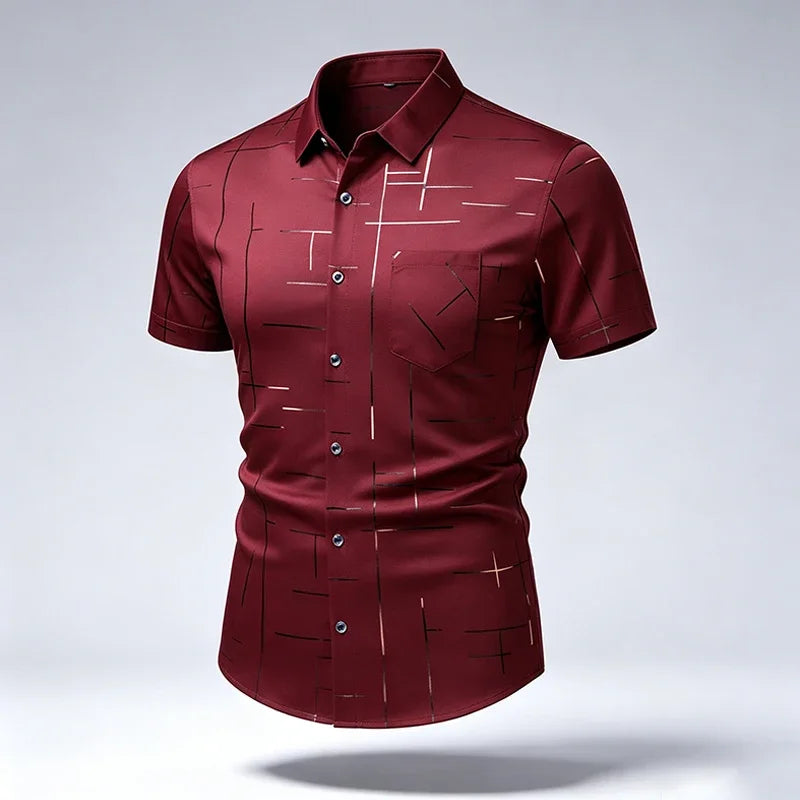 New Mens Lapel Short Sleeve Dress Shirts Anti Wrinkle Smooth Touch Fabric Slim Silhouette Office Daily Wear Tops