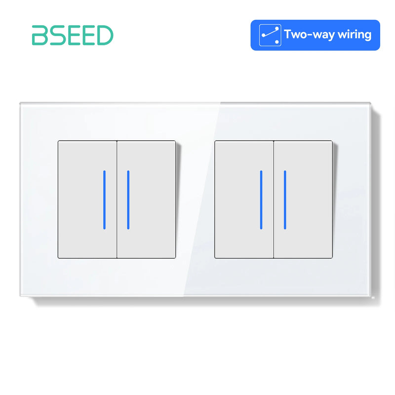 BSEED E Series Mechanical Button Switch 1/2Gang 2Way Wall Light Switch Glass Panel Switch With LED Indicator for Stairs 250V
