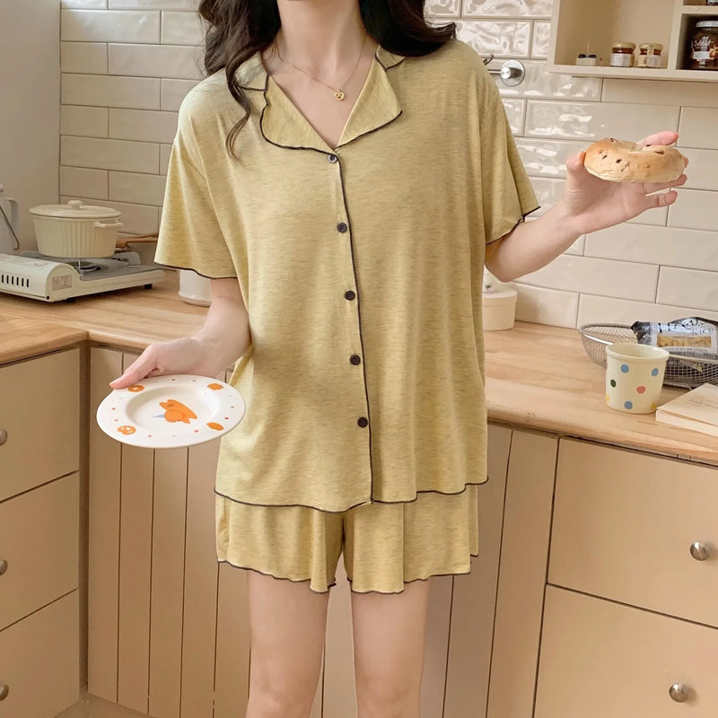 Modal Night Wear for Ladies Nighty for Woman Pyjamas New Summer Short Sleeve Sleepwear Women's Solid Color 2 Piece Loungewear
