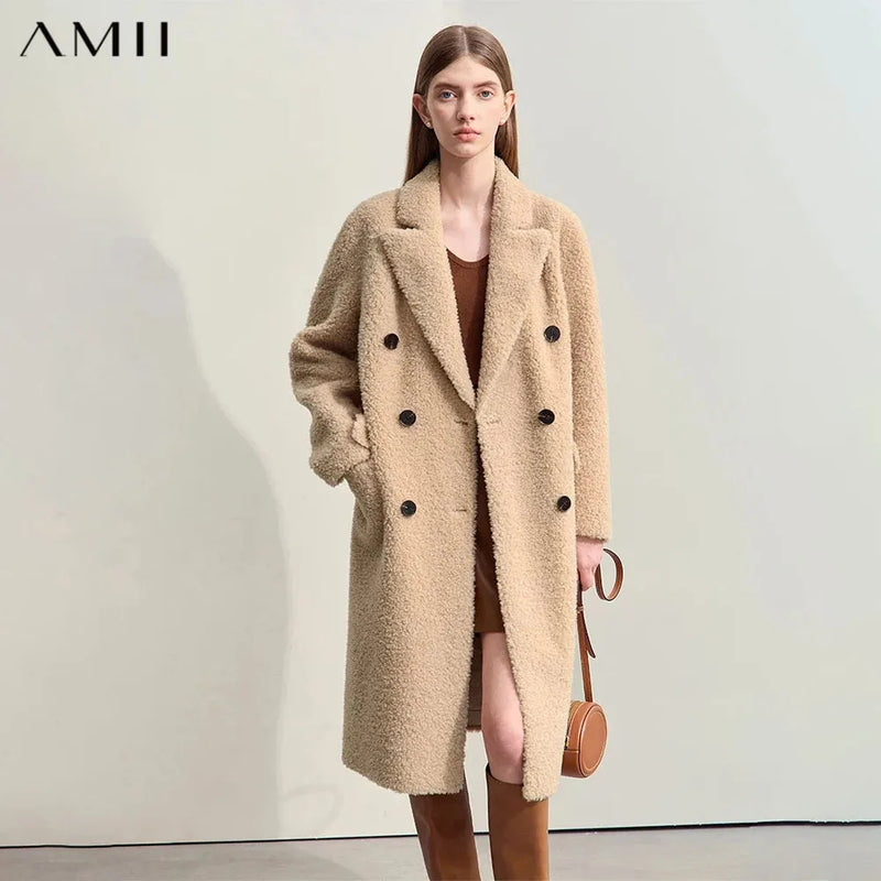 អាវរោមសត្វថ្មី AMII Minimalist រដូវរងាឆ្នាំ ២០២៦ ឈុតកអាវពីរជាន់ អាវរោមចៀមក្តៅ អាវរោមចៀមវែងធម្មតា ១២៤២៤០២២
