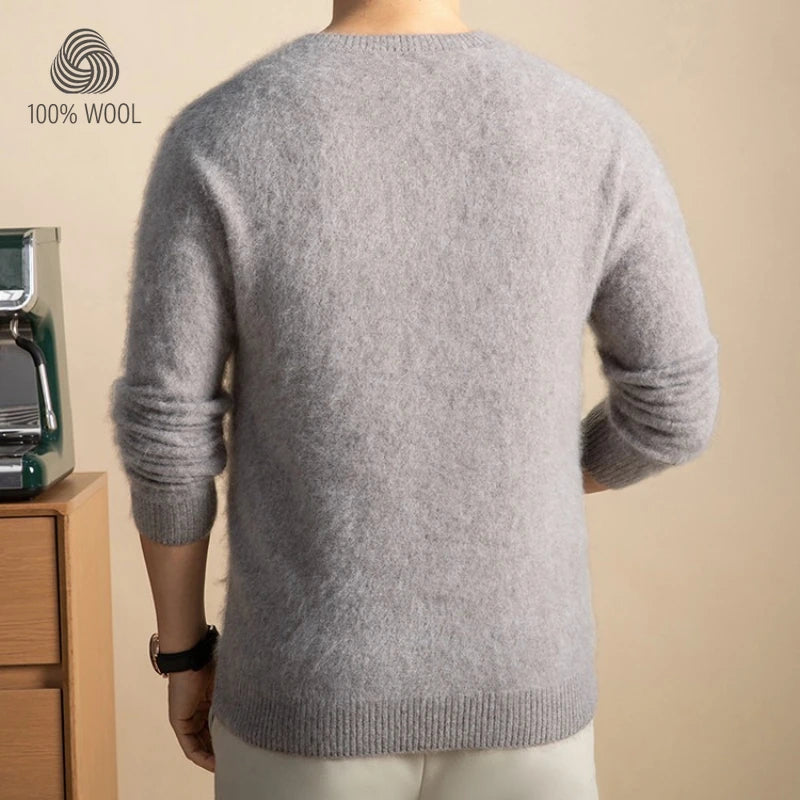 4% Cashmere 96% Wool V-Neck Sweater |  300g Brushed Wool Sweater, Old Money Style Comfortable and Warm Pullover