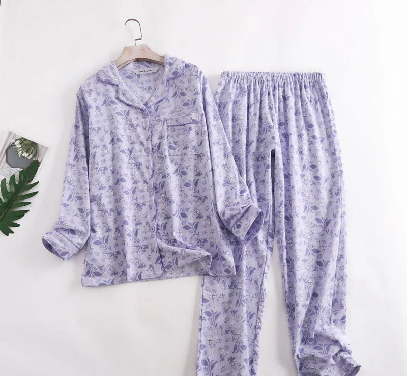 Casual Polka Dot Women's Pajamas Set Lapel Long Sleeve Shirt Pant Suit Spring Autumn Sleepwear Pyjamas Femme Home Wear Clothes