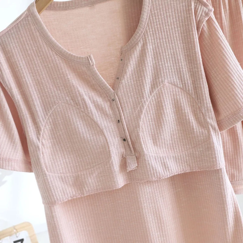 Chest Pads Women’s Summer Pajamas for Women Two-Piece Pijama Short Sleeve Sleepwear Night Wears For Females Loungewear Suit