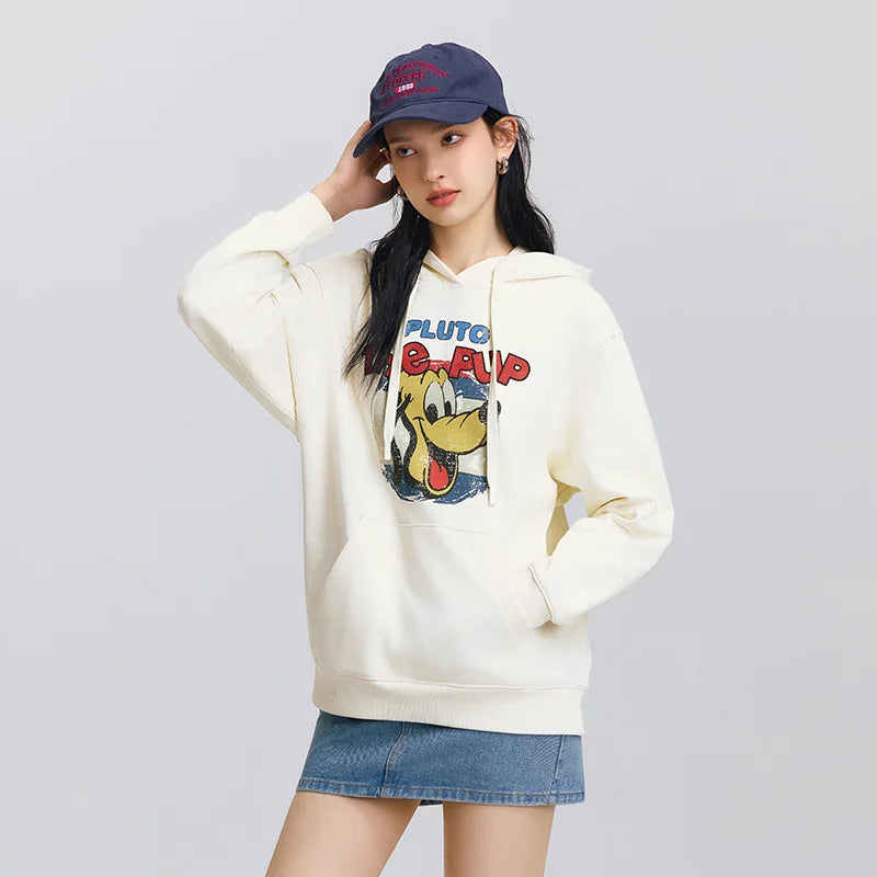 Semir Trendy Hoodie Women Spring Mid Length Hooded Loose Print Embroidery Heavyweight Stylish Streetwear Casual Top