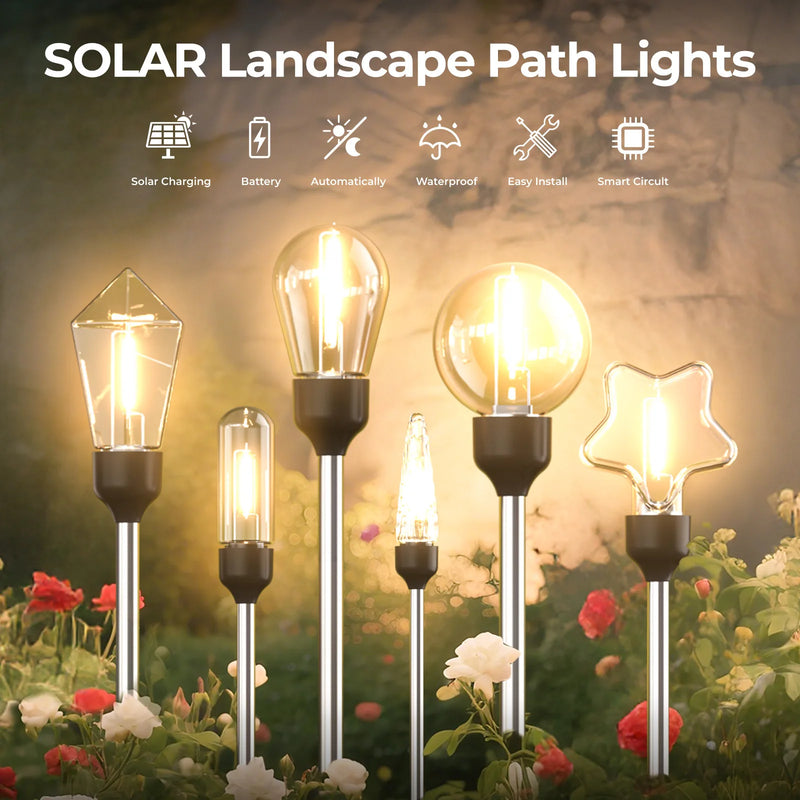 2pcs Solar Outdoor Garden Light Household Rainproof Tungsten Lawn Ground Lamp Atmosphere Decorative Wireless Street Light