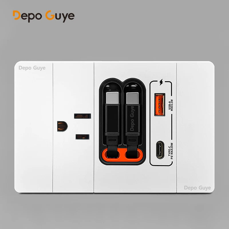 20W PD Fast Charge Socket with Double USB Charging,US/Thai /Italy Universal USB Type-C Wall Outlet Panel 120*79mm For Home Use