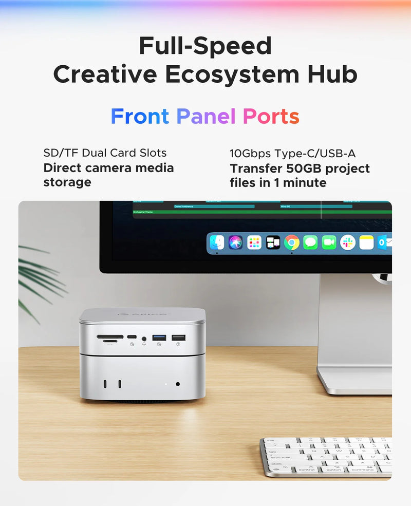 ORICO 10Gbps Docking Station Dual M.2 SSD Enclosure Hub 4K60Hz-HDMI PD60W offline Clone Expansion With Cooling Fan For Mac Mini