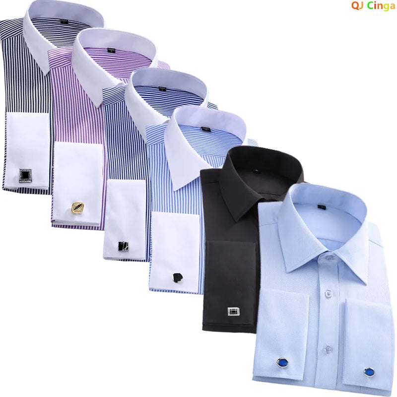 Men's Blue Long-sleeved Dress Shirts, Single-breasted Lapel Vertical Striped Shirt Men, White,Purple,Black,Pink,Yellow Optional