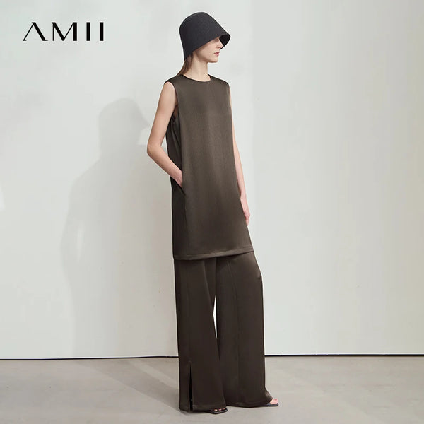 រ៉ូប Amii Minimalist រដូវក្តៅឆ្នាំ ២០២៦ ថ្មី ក O សាទីន ឆើតឆាយ ម៉ូដធ្វើដំណើរ អាវរលុង ខោជើងធំធម្មតា ដាច់ដោយឡែកពីគ្នា 12542042