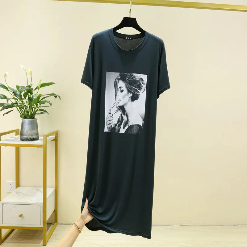 Fashion Printed Women's Dress Modal Short Sleeve Nightdress Summer Oversized Loose Nightgowns For Women Sleepshirt