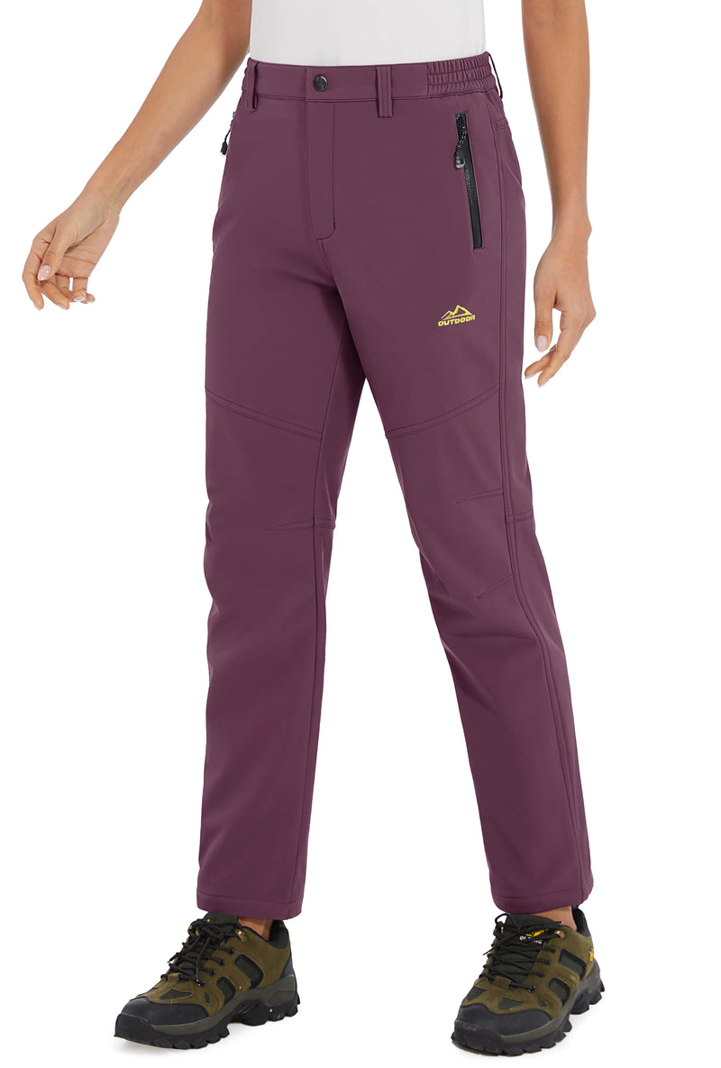 TACVASEN Womens Winter Waterproof pants Fleece Lined  Softshell Trousers With Zipper Pockets Thermal Cargo Outdoor Ski Pants