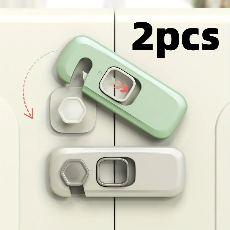 2Pcs child Safety Lock 360° Rotatable Cabinet Fridge Lock, Strong No-Trace Adhesive, No Drilling Childproof Anti-Opening Lock