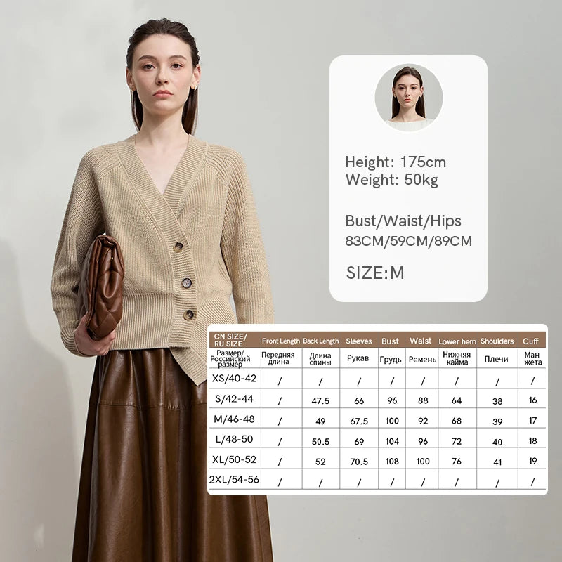 AMII Minimalist Elegant Woman Cardigan 2026 Autumn French V-Neck Raglan Asymmetrical Tops Loose Casual Knit Cardigans 12523010