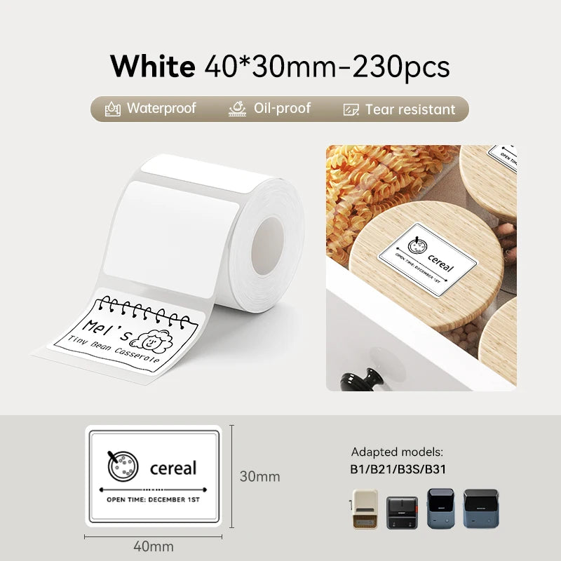 3 Rolls NIIMBOT B21 B3S B1 B31 Thermal Label Clothing Price Food Self-adhesive Tag Waterproof Smart Office Pocket Printer Label