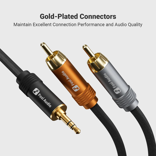 ខ្សែអូឌីយ៉ូ Fosi Audio 3.5mm ទៅ 2RCA ខ្សែ RCA ទង់ដែងពីរស្នូលសម្រាប់ឧបករណ៍ពង្រីកសំឡេងកុំព្យូទ័រទូរស័ព្ទ MP3