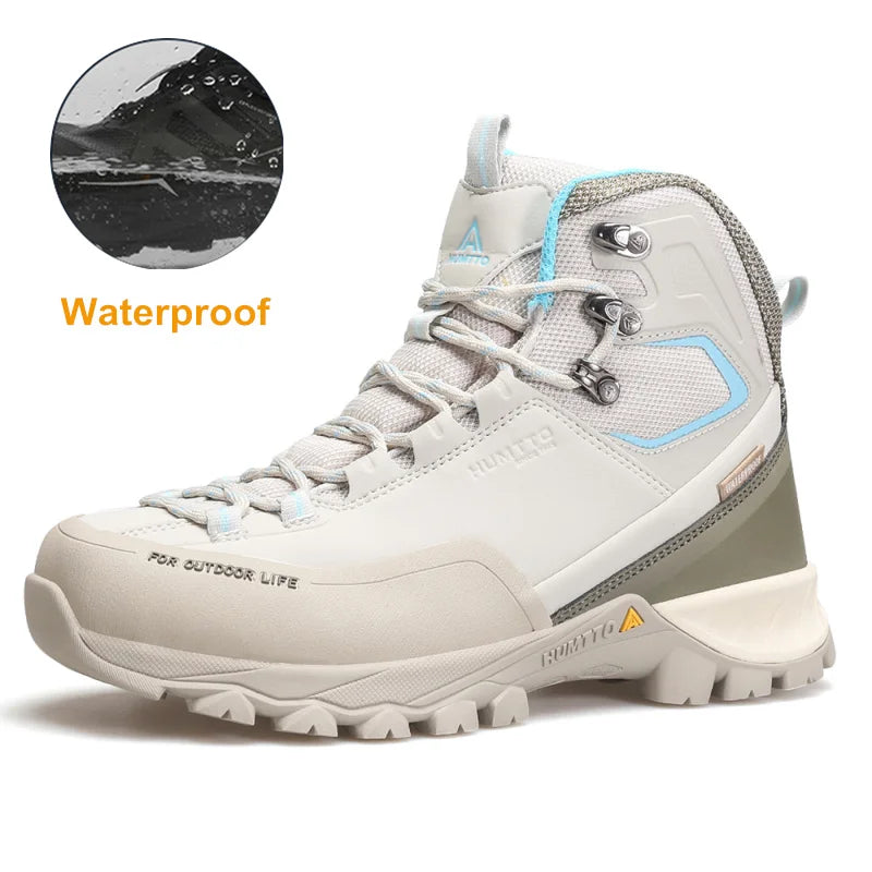HUMTTO Waterproof Trekking Shoes Womens Luxury Designer Hiking Boots for Women Outdoor Climbing Sneakers New Leather Ankle Boots